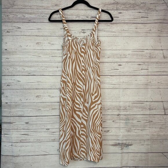 🦃 Forever 21 Tan White Summer Dress Size Small - Picture 5 of 6